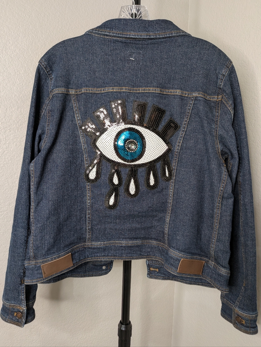 Women’s Dark Blue Denim Jean Jacket with Patch Details